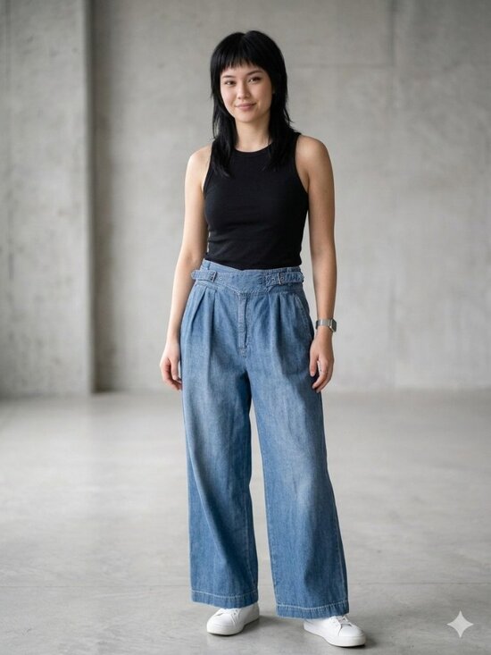 Lauren Ralph Lauren Denim - Lauren Ralph Lauren Denim Trouser Pants Womens 8 High Rise Pleated Wide Leg Crop